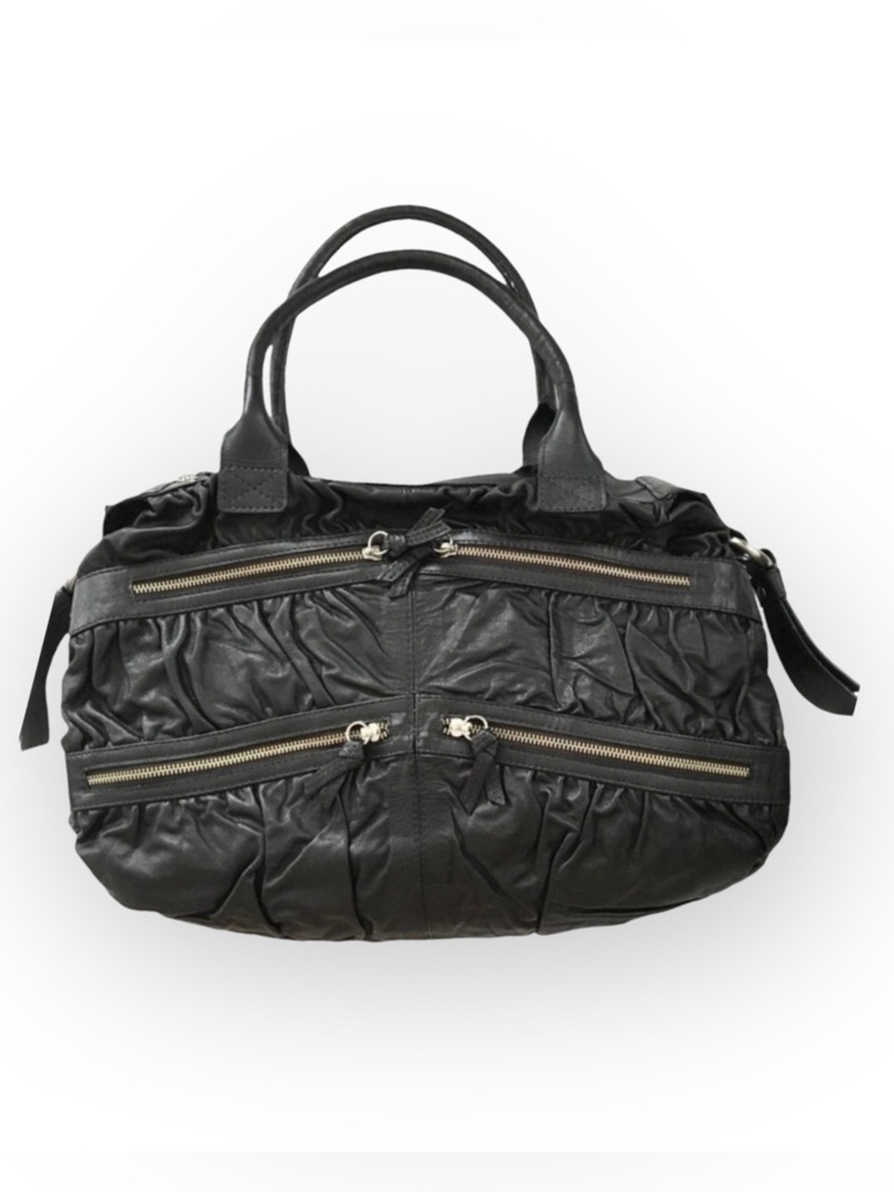 new Maria Bonita Extra ༄ Zip Pockets Leather Travel Bag ༄ Black Metallic Sheen - Picture 3 of 16